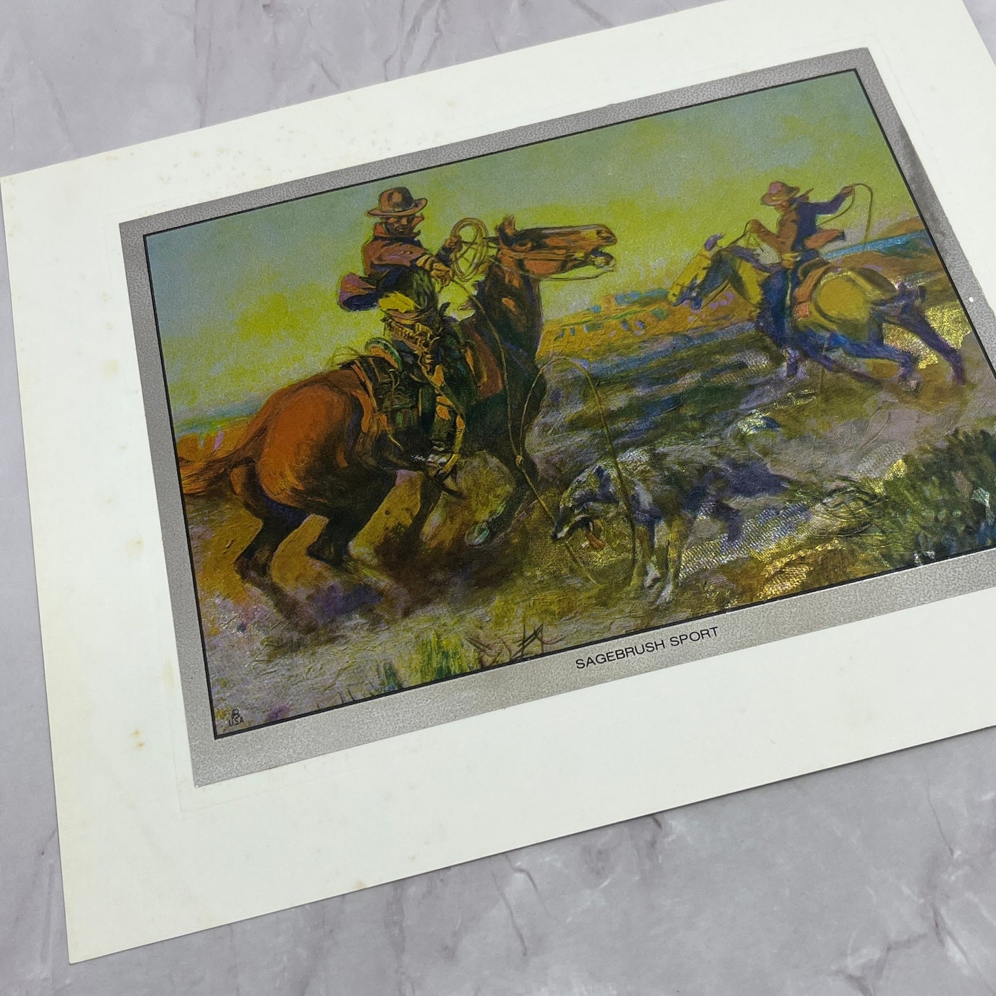 Charles Russell SAGEBRUSH SPORT Cowboys Western Vintage Chromatic Etch 8x10" V19