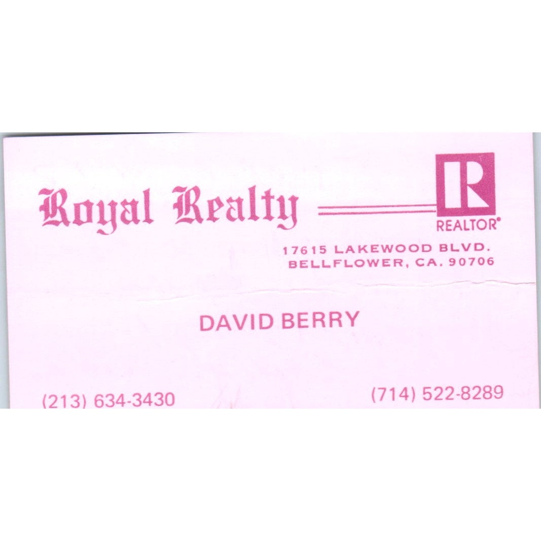 Royal Realty David Berry Bellflower CA Vintage Business Card SD4-B5
