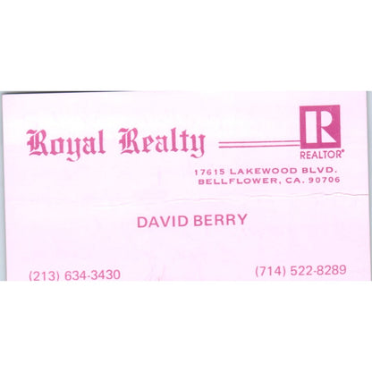 Royal Realty David Berry Bellflower CA Vintage Business Card SD4-B5