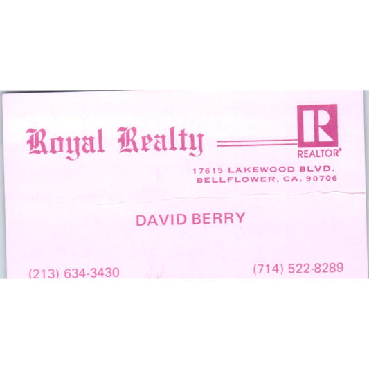 Royal Realty David Berry Bellflower CA Vintage Business Card SD4-B5