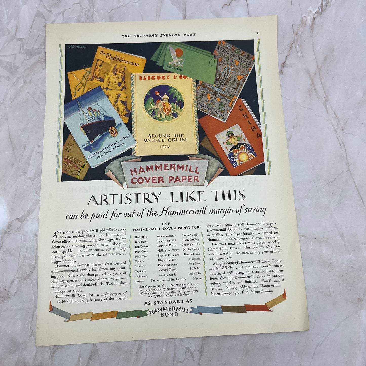 Hammermill Paper Company Erie PA 1928 Original Magazine Advertisement FL6-8