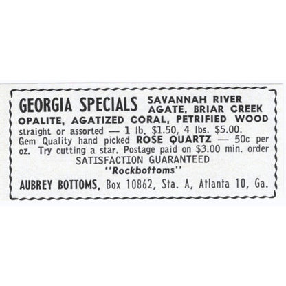 Rockbottoms Lapidary Supply Aubrey Bottoms Atlanta GA 1964 Magazine Ad AK6-S9