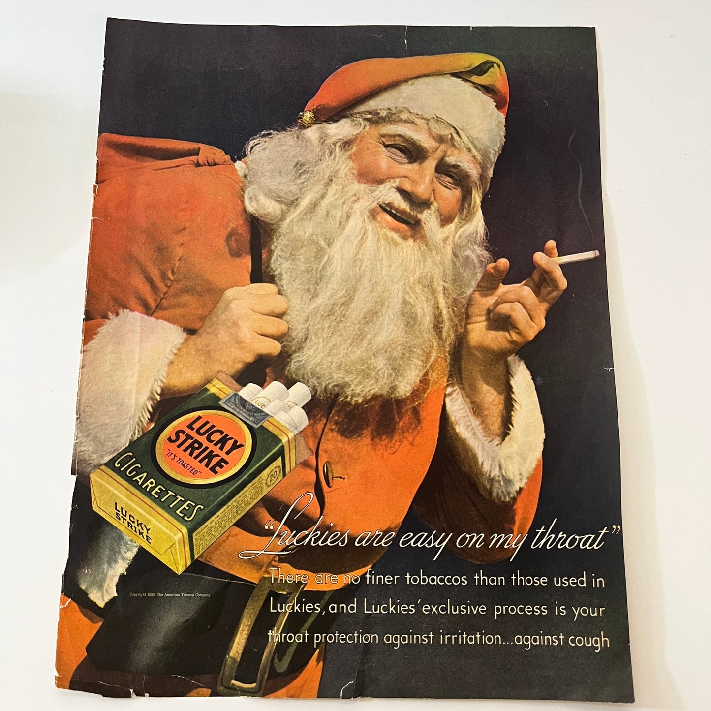 Smoking Santa Christmas Lucky Strikes 1936 Magazine Ad V1-6