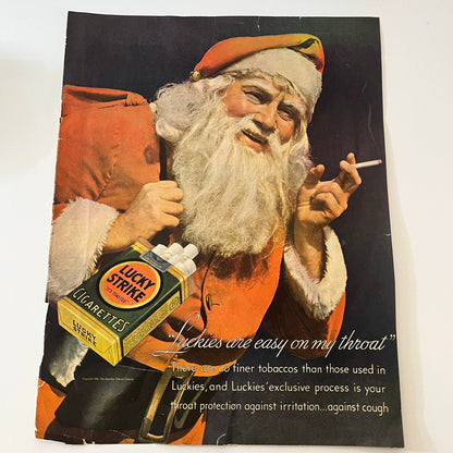 Smoking Santa Christmas Lucky Strikes 1936 Magazine Ad V1-6