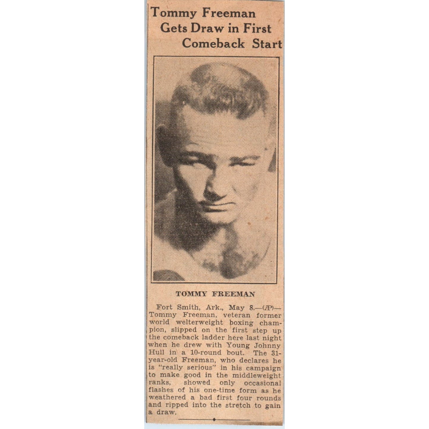 Boxing Tommy Freeman Johnny Hull 1935 Minneapolis Journal Article AE7-N4