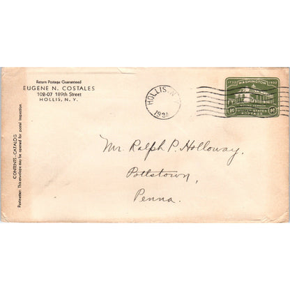 1934 Eugene N. Costales Hollis NY to Pottstown PA Postal Cover Envelope TG7-PC3