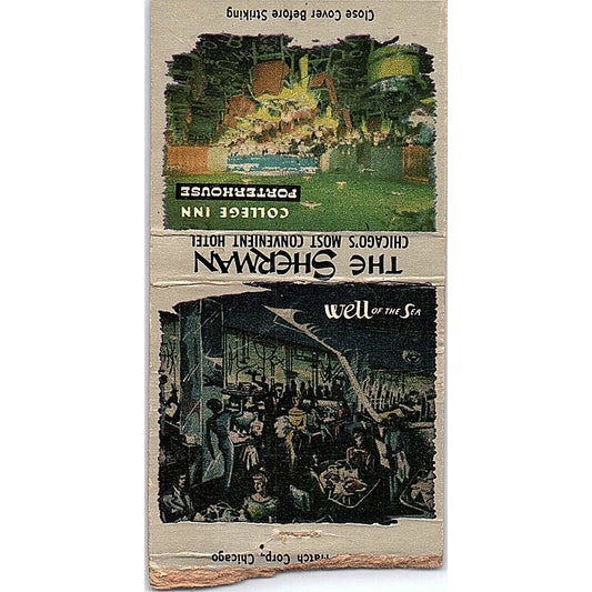 The Sherman Hotel College Inn Porterhouse Chicago Vintage Matchbook Cover SF3-Y4