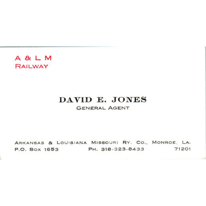 David E. Jones A&LM Railway Monroe LA Vintage Business Card SD4-B4
