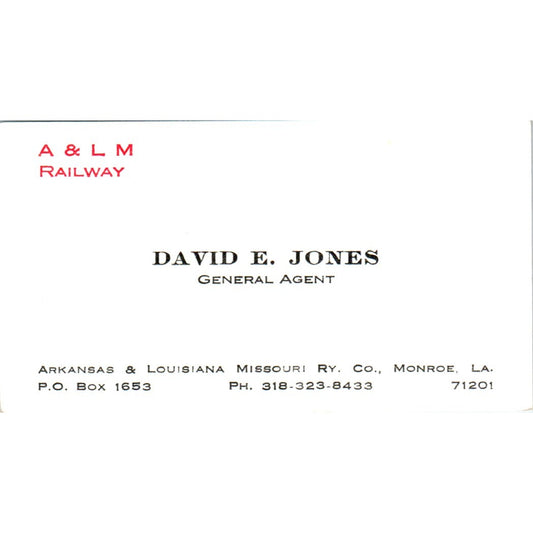 David E. Jones A&LM Railway Monroe LA Vintage Business Card SD4-B4