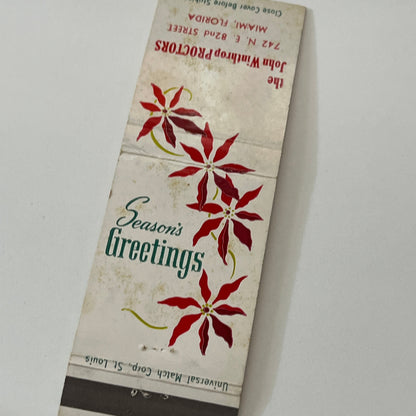 The John Winthrop Proctors Miami FL Christmas Vintage Matchbook Cover TB6-MB1-14
