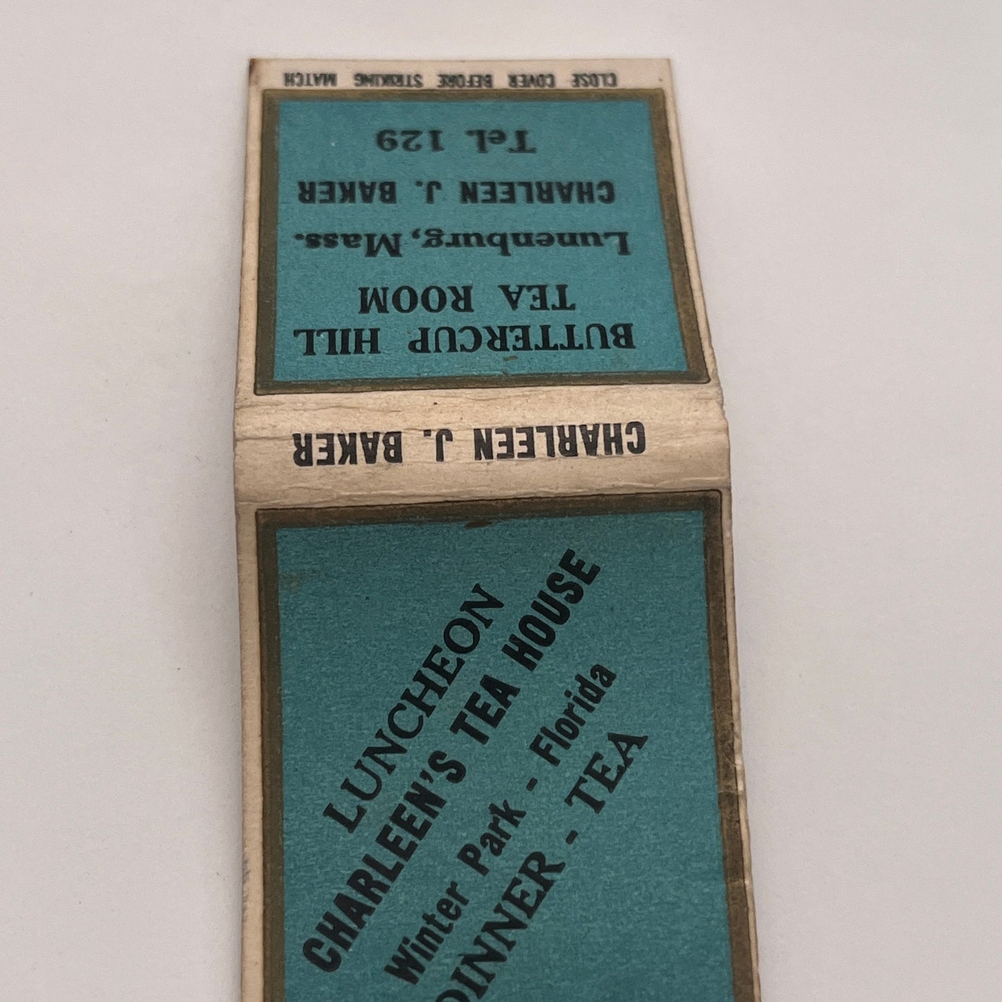 Buttercup Hill Tea Room Charlee J Baker Lunenburg MA Matchbook Cover TB8-MB2-3