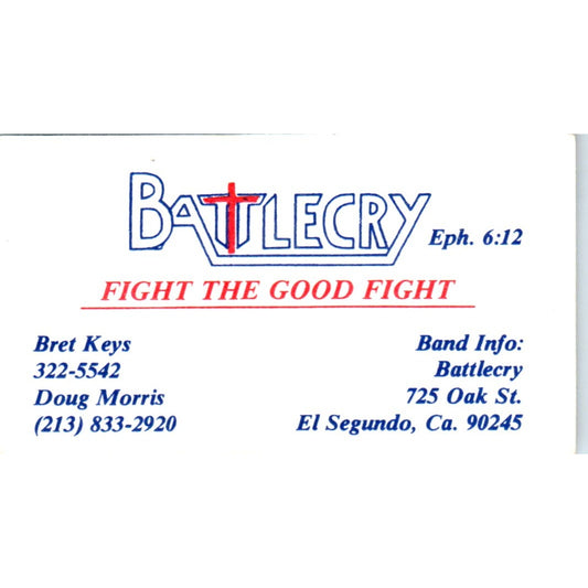 Battlecry Eph 6:12 Music Bret Keys Dough Morris El Segundo Business Card SD8-B12