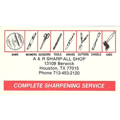 A&A Sharp-All Shop Houston Texas Vintage Business Card SD9-B3