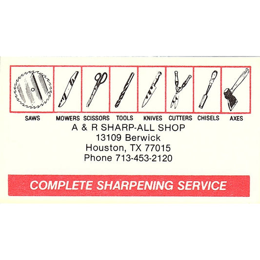 A&A Sharp-All Shop Houston Texas Vintage Business Card SD9-B3
