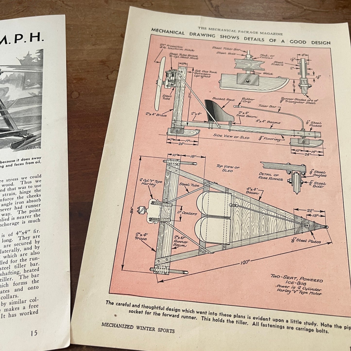 Build an Aero Ice Sled That Goes 60mph X.A. Woodruff 3 Pages 1931 Article AG1-13