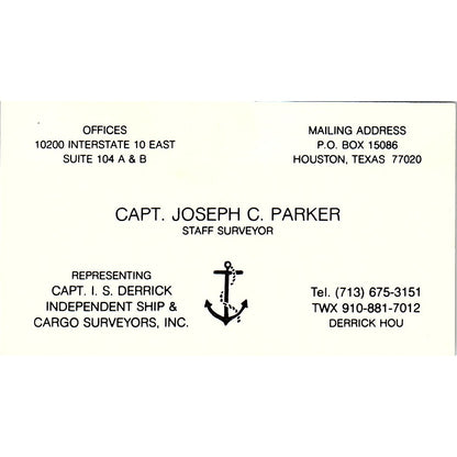 Capt. I.S. Derrick Ship & Cargo Surveyors Inc. Capt Parker Houston Card SSB4-B13