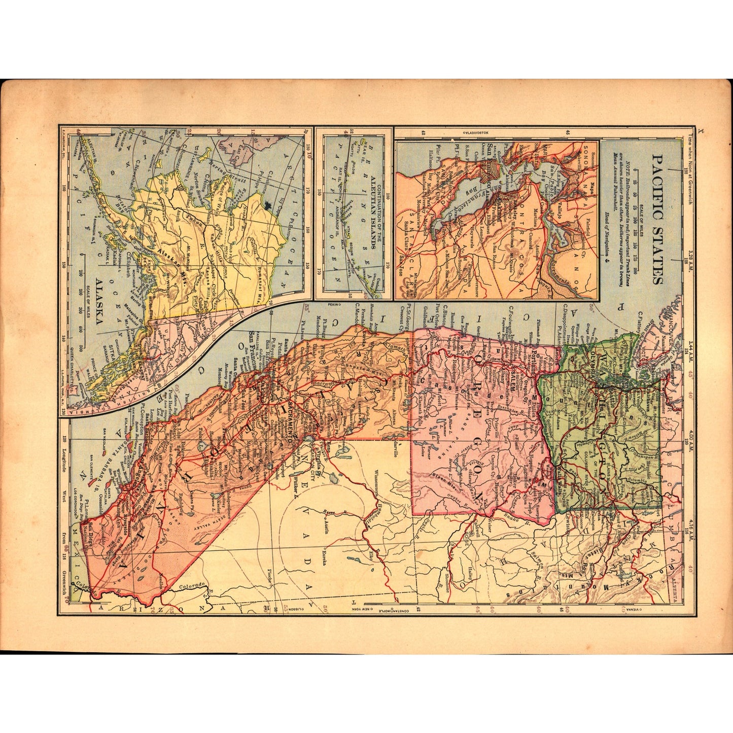 Pacific States & Southern States Double Sided 1901 Map V14-1