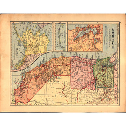 Pacific States & Southern States Double Sided 1901 Map V14-1