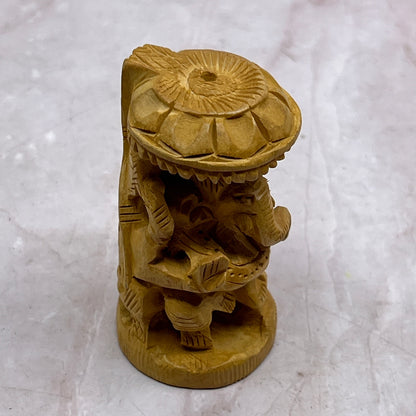 Hand carved wood Hindu elephant god "Ganesh" 1.5x2.5" TF4