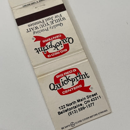 Big Red Q Quickprint Centers Bellefontaine OH Vintage Matchbook Cover TB6-MB2-1