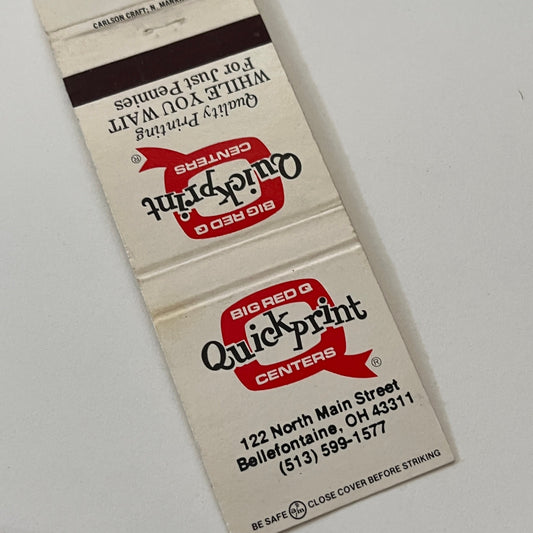 Big Red Q Quickprint Centers Bellefontaine OH Vintage Matchbook Cover TB6-MB2-1