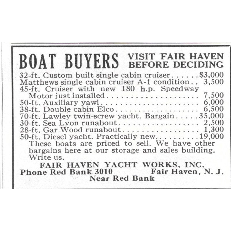 Fair Haven Yacht Works Inc Red Bank Fair Haven NJ 1932 Ad AG2-M20