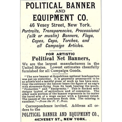Political Banner and Equipment Co 46 Vesey St. New York 1892 Ad AG2-M19