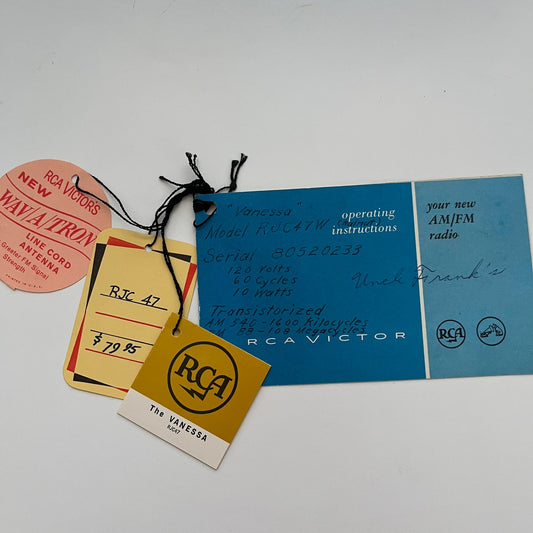 Vintage RCA Victor "The Vanessa" Radio Showroom Hang Tags AG5-1