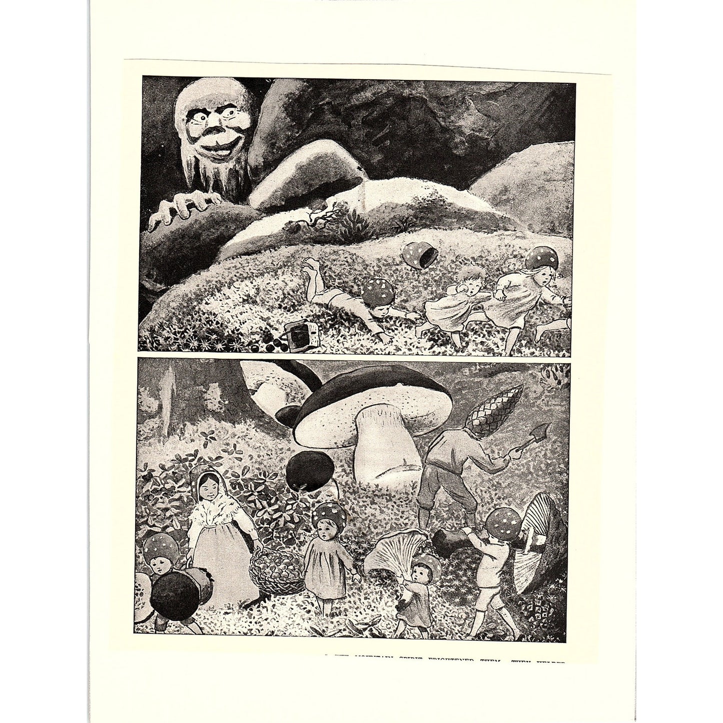 Vintage Forest Children Print Toadstool Pinecone Moon - Elsa Beskow 6x7 V4