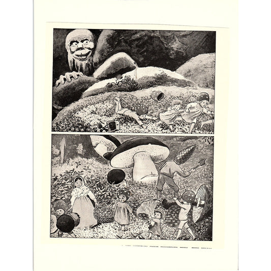 Vintage Forest Children Print Toadstool Pinecone Moon - Elsa Beskow 6x7 V4