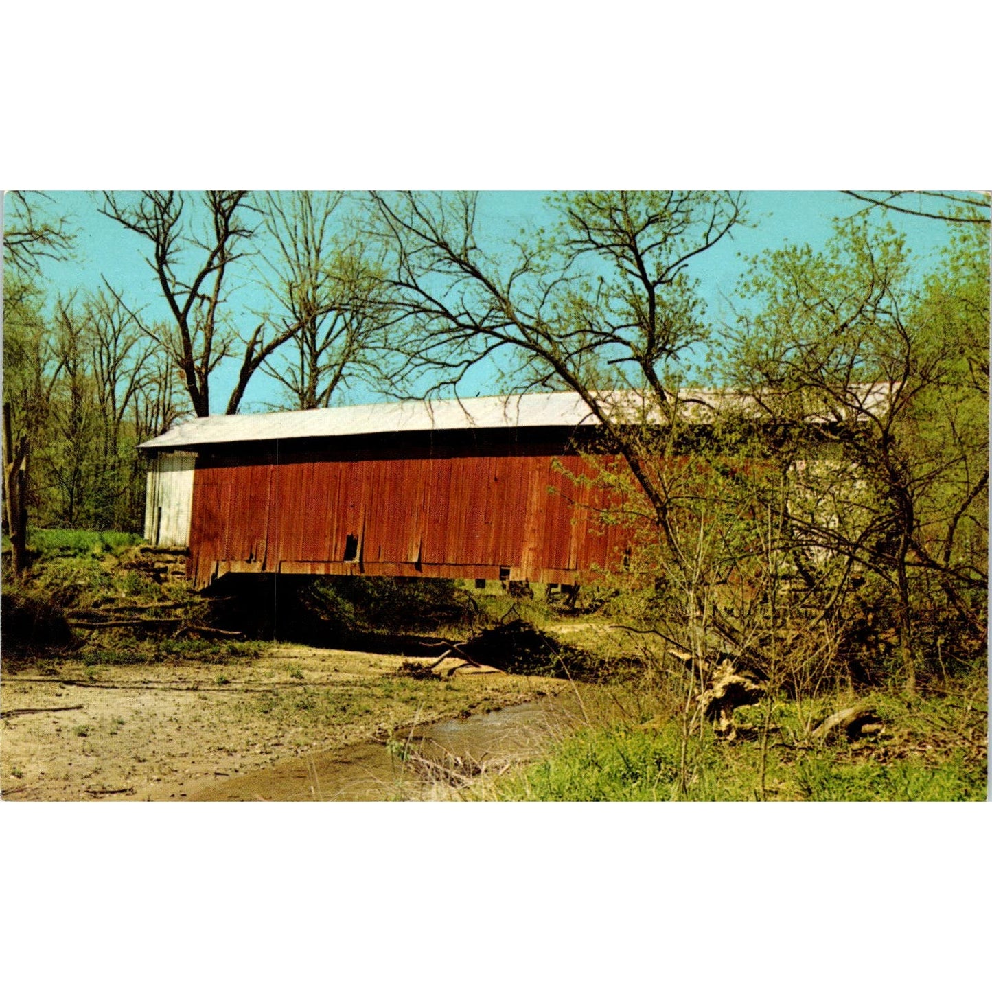 Big Rocky Fork Bridge Rockville IN Vintage Covered Bridge Postcard PC16