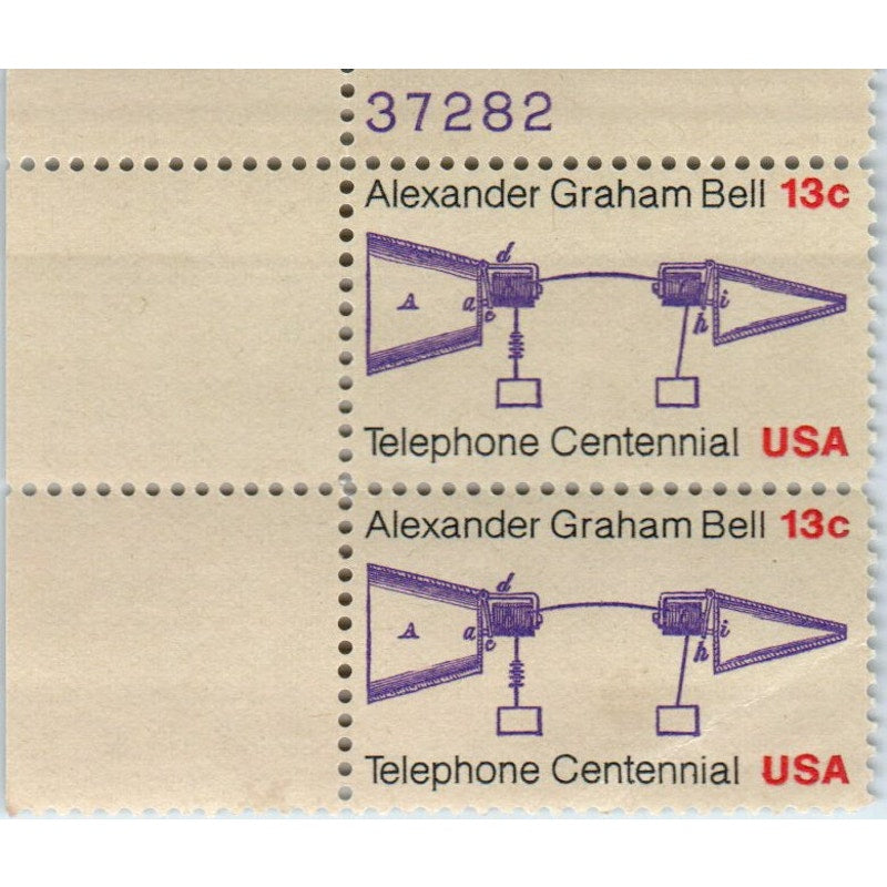1976 US Postage Stamp Alexander Graham Bell Plate Block Of 2 13c AD8-Q2