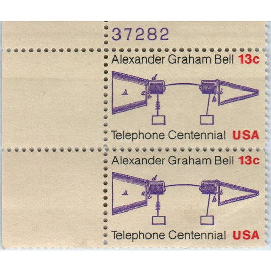 1976 US Postage Stamp Alexander Graham Bell Plate Block Of 2 13c AD8-Q2