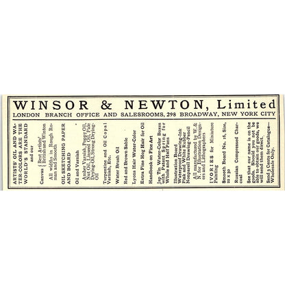 Winsor & Newton Artist Supplies Broadway New York - 1908 Ad AF5-5