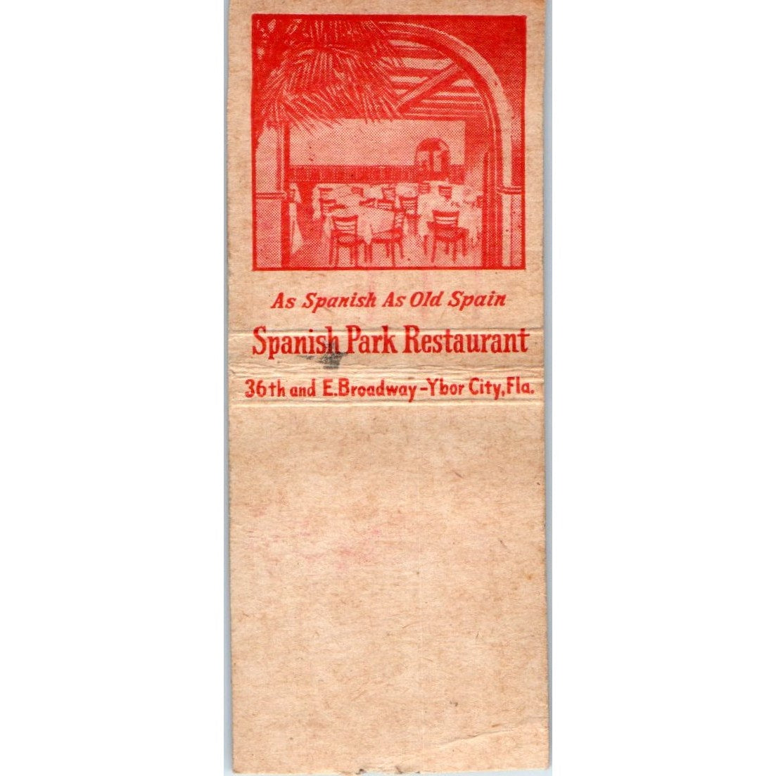 Spanish Park Restaurant & Bar Tampa Florida Vintage Matchbook Cover SD2-Y2