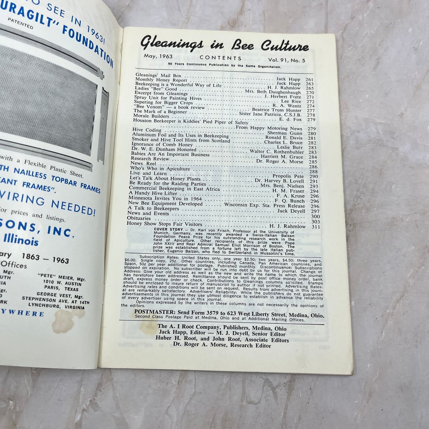 1963 May Gleanings in Bee Culture Magazine Bees Beekeeping Honey TD7