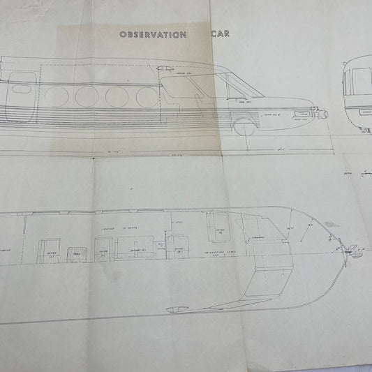 Vintage Mountclair Belt Line Observation Car Blueprint Railroad Train AE4