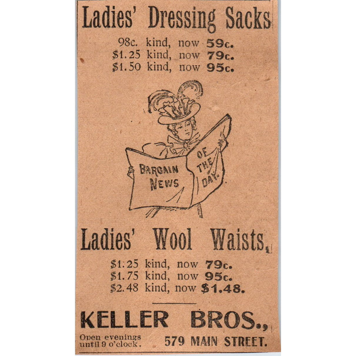 Keller Bros Ladies Wool Waists Dressing Slacks Hartford 1901 Newspaper Ad AD8-H3