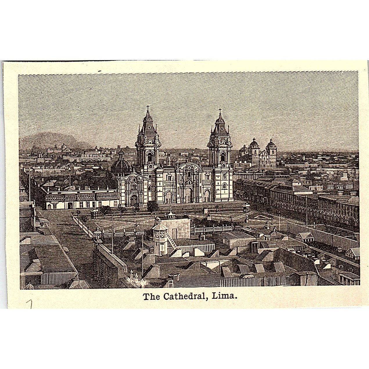 The Cathedral in Lima Peru 3x4" 1901 Engraving AF6-M13