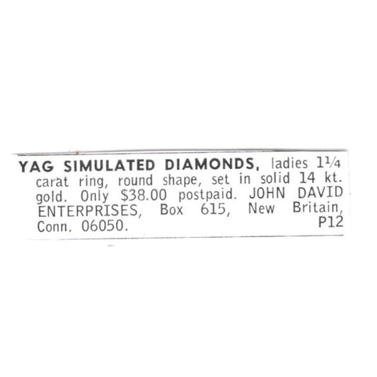 John David Enterprises Yag Simulated Diamonds New Britain CT 1972 Ad AF8-S9