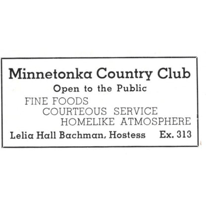 Minnetonka Country Club Lelia Hall Bachman MN 1940 Magazine Ad AF1-SS5