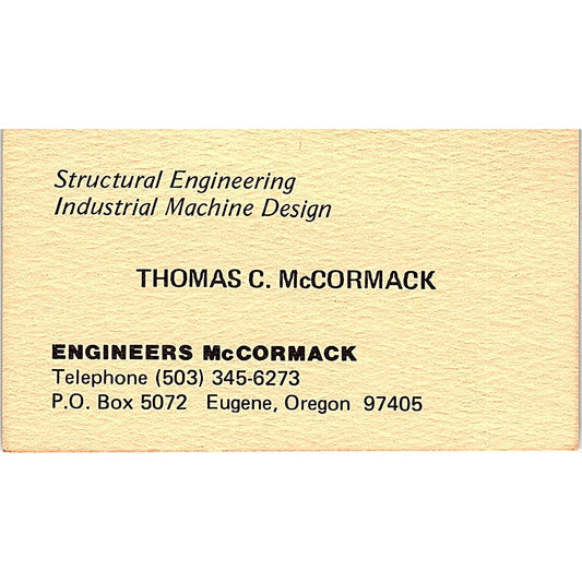 Engineers Mccormarck Thomas C. Mccormack Eugene Oregon Business Card SF3-B5