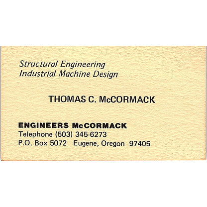 Engineers McCormack Thomas C. McCormack Eugene Oregon Business Card SF3-B5