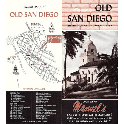 1950s Old San Diego Guide Manuel's Historical Restaurante Travel Brochure AF9-2