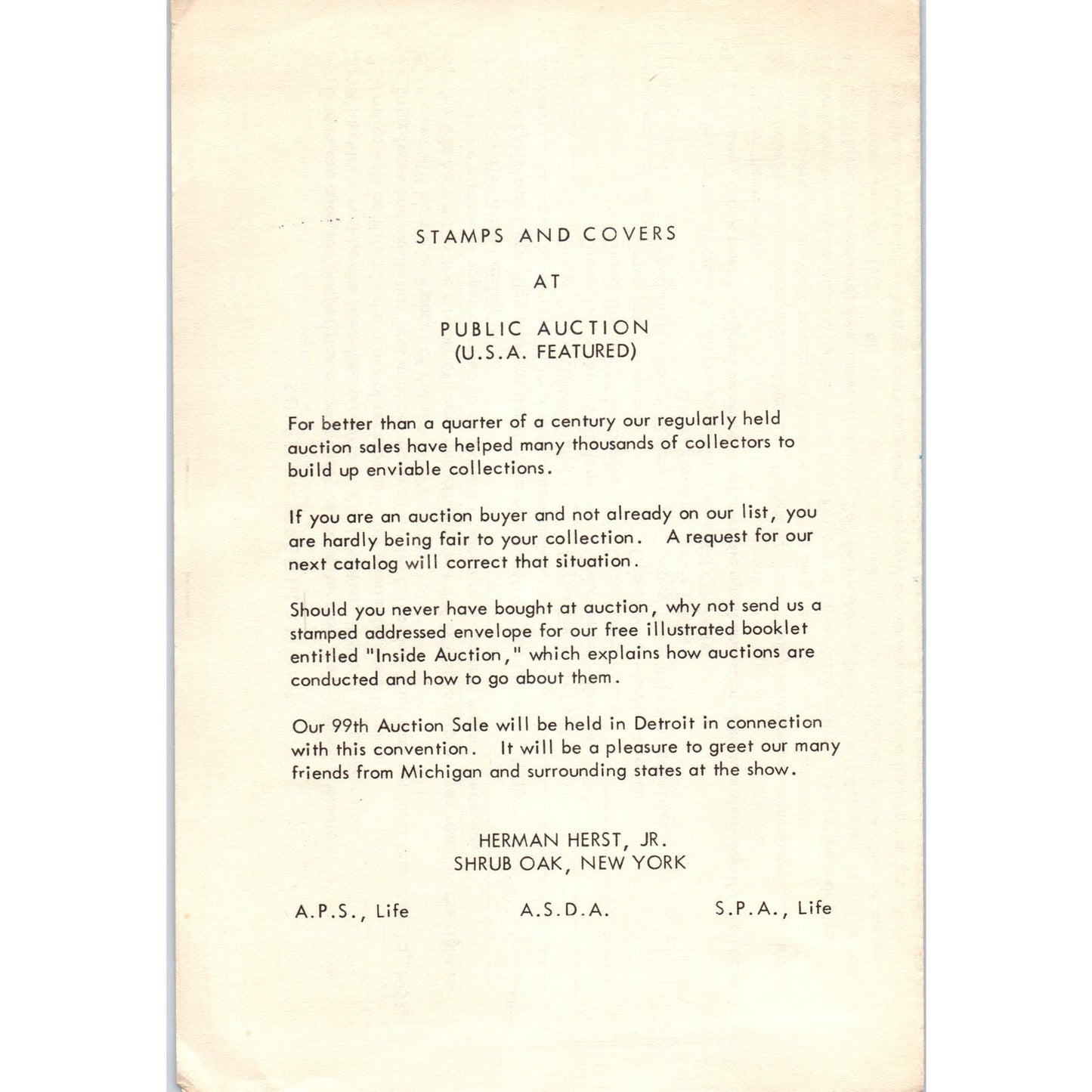 1959 Motor City Philatelic Cover Club Exhibition Leaflet AE9-X3