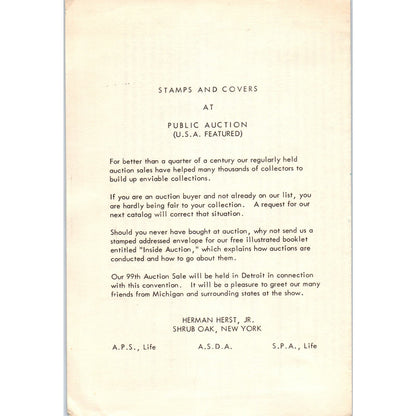 1959 Motor City Philatelic Cover Club Exhibition Leaflet AE9-X3