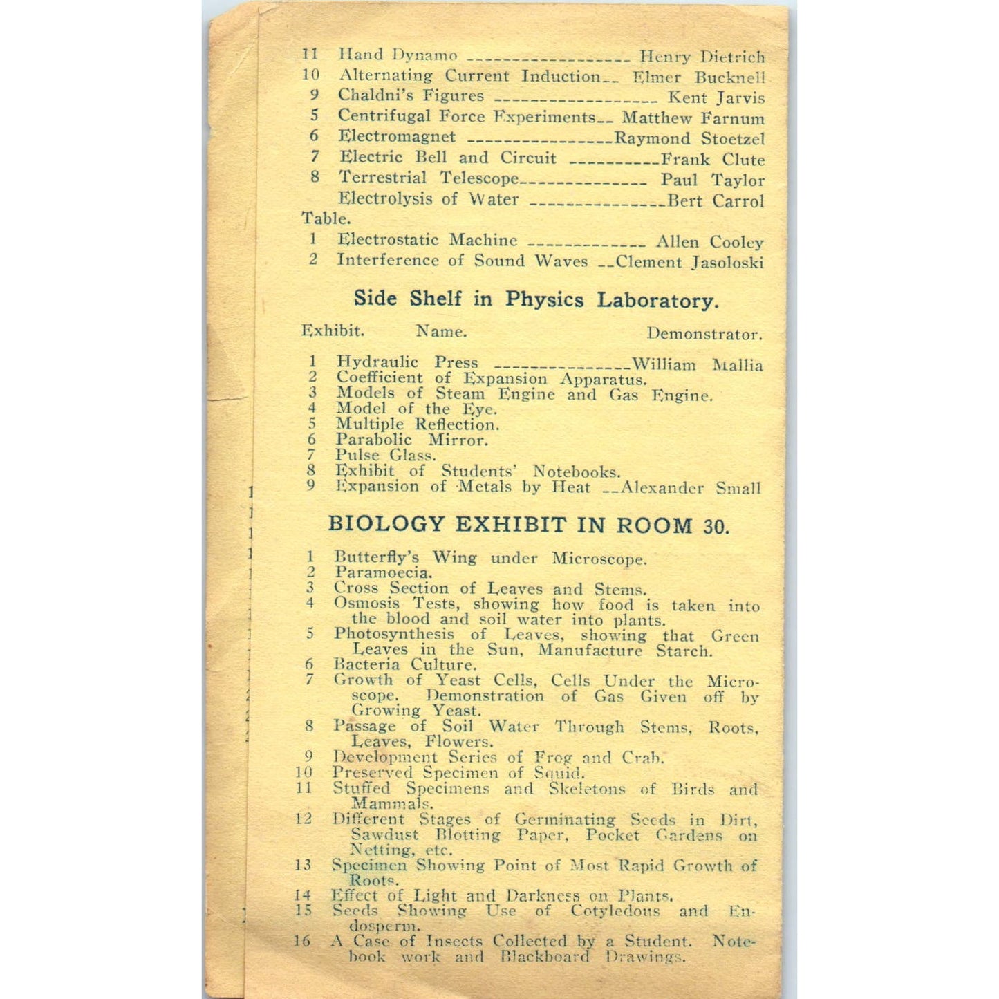 1912 Schenectady High School Science Fair Program AE6
