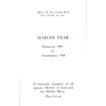 1987-88 St. Therese Marian Year Vintage Catholic Prayer Card TH2-PC1