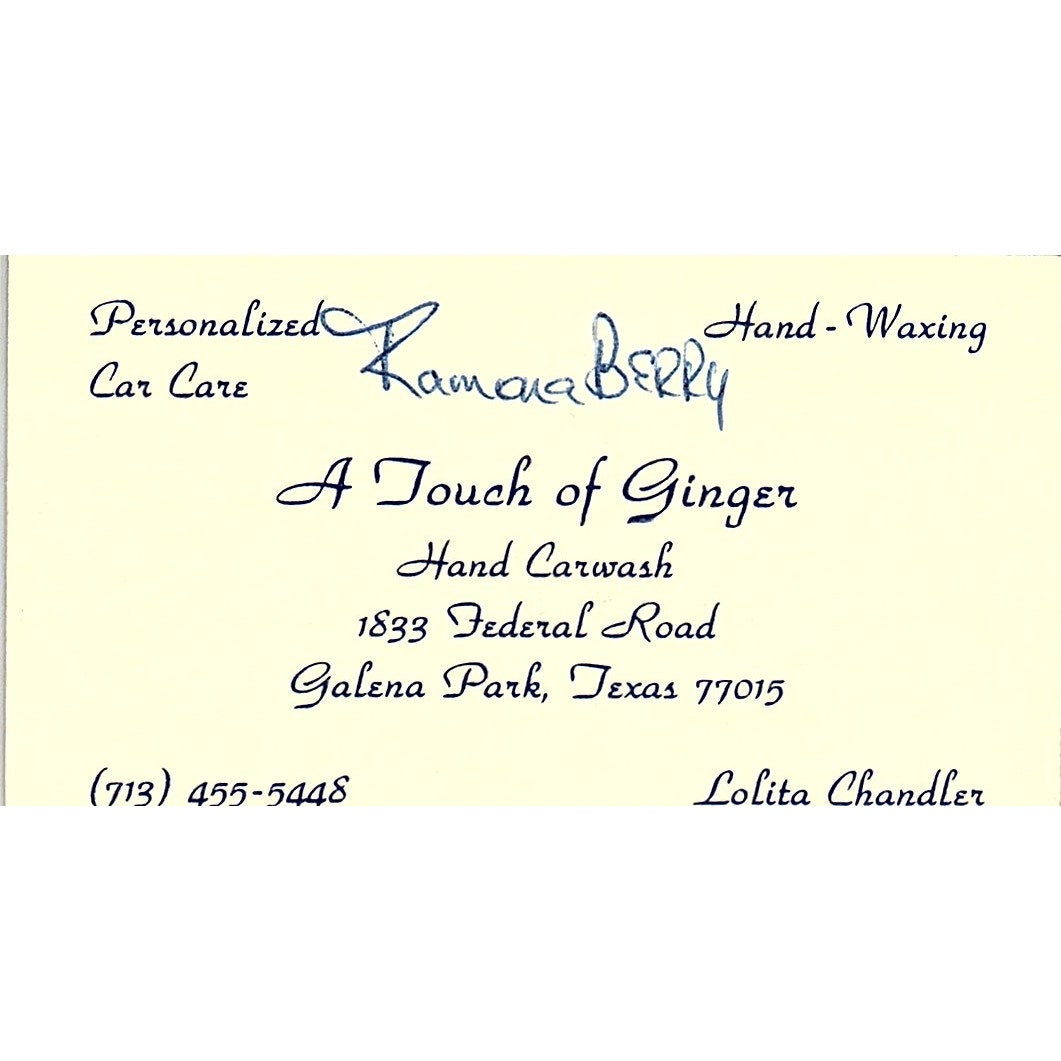 Lolita Chandler A Touch of Ginger Galena Park TX Vintage Business Card SE3-B14