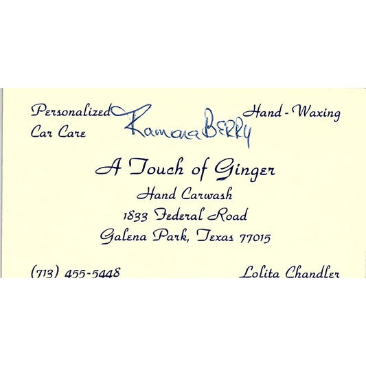 Lolita Chandler A Touch of Ginger Galena Park TX Vintage Business Card SE3-B14